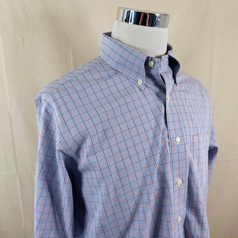 Brooks Brothers 16.5 33 Traditional Fit Dress Shrirt Blue Plaid Non Iron Cotton
